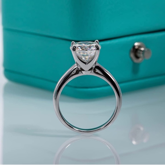 18k 3.5 cttw Cushion Princess Moissanite Diamond Solitaire Ring - Picture 3 of 10